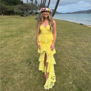 Majorelle Zelda fitz gown in lemon yellow